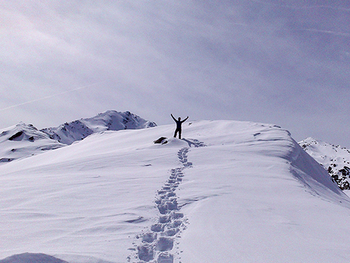 Montagne ski randonnée neige skieur montée sommet heureux Le Rogneux Suisse Valais
